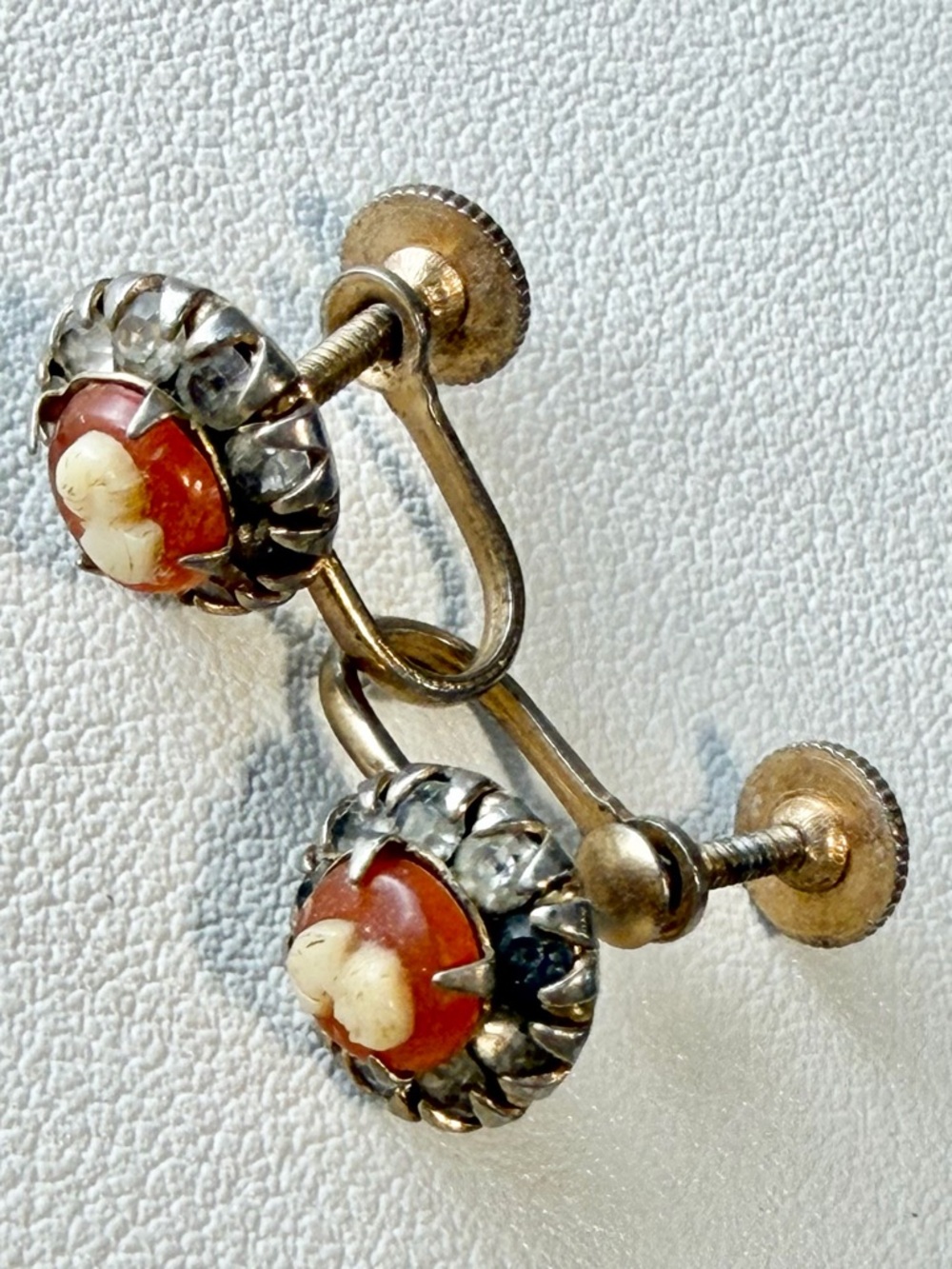 VINTAGE MCM cameo clip earring set estate jewelry painted porcelain‎ Vargas 50s - Picture 5 of 16